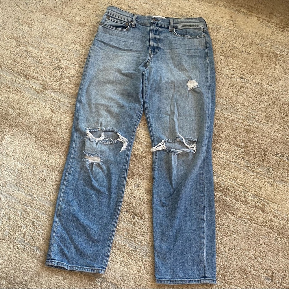 Pistola Medium Blue Washed Denim Straight Leg Jeans Distressed Ripped: 30